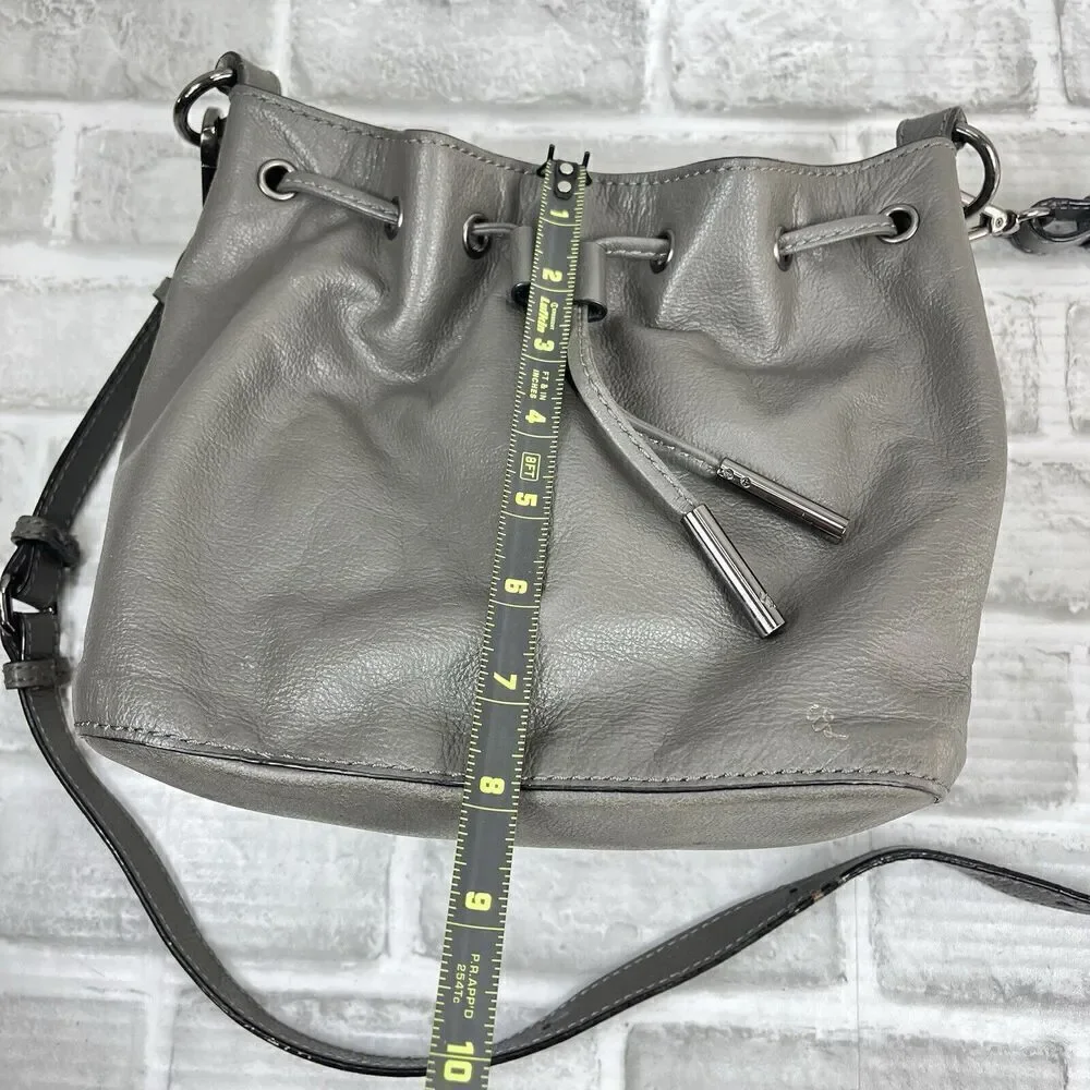 Elliott Luca Women's Gray Leather Drawstring Bucket Crossbody Bag Purse